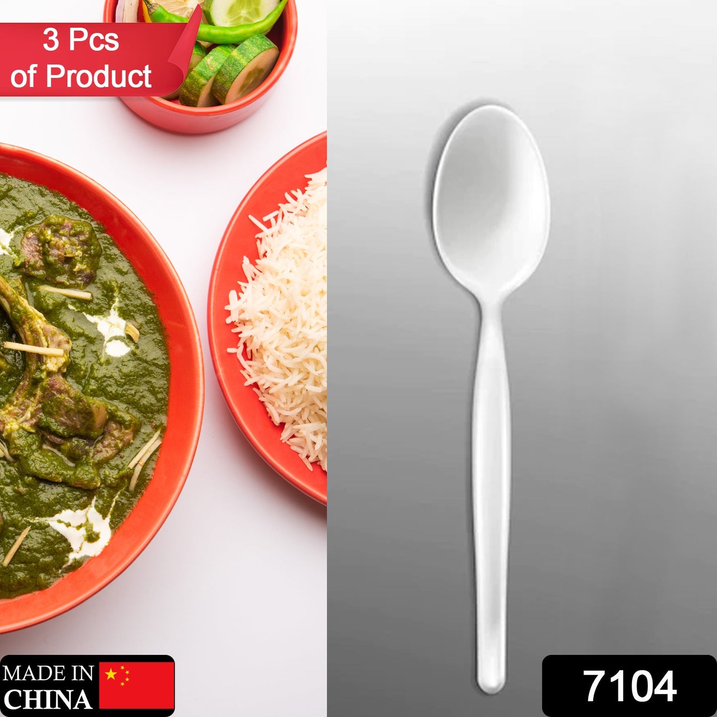 7104 White Spoon Plastic For Home & Restaurant Use ( 3 Pcs )