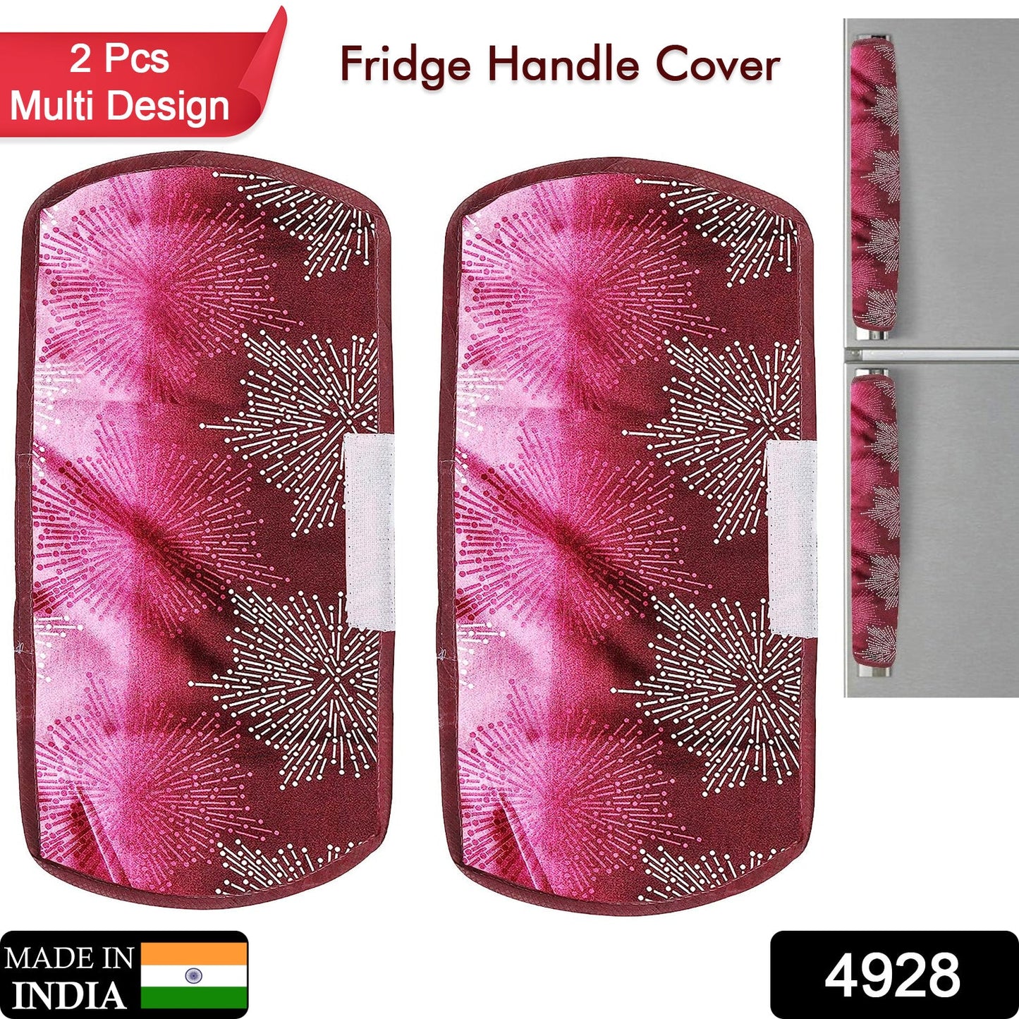 4928 Fridge Cover Handle Cover Polyester High Material Cover For All Fridge Handle Use ( Set Of 2 Pcs ) Multi Design