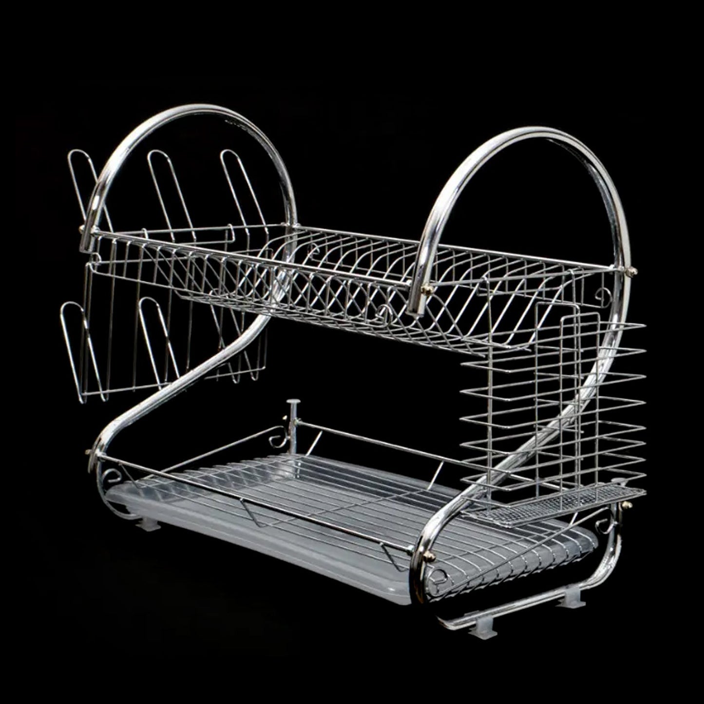 7670 Kitchen Dish Cup Drying Rack 2 Tier Drainer Dryer Tray Cutlery Holder Organizer 59cm