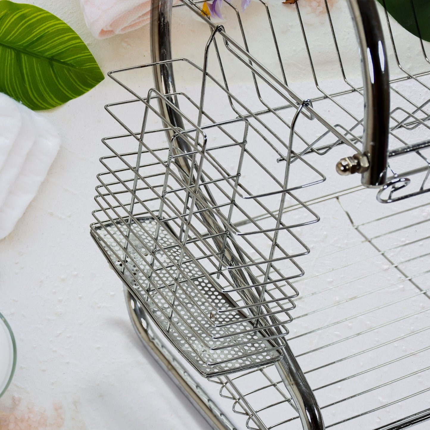 7670 Kitchen Dish Cup Drying Rack 2 Tier Drainer Dryer Tray Cutlery Holder Organizer 59cm