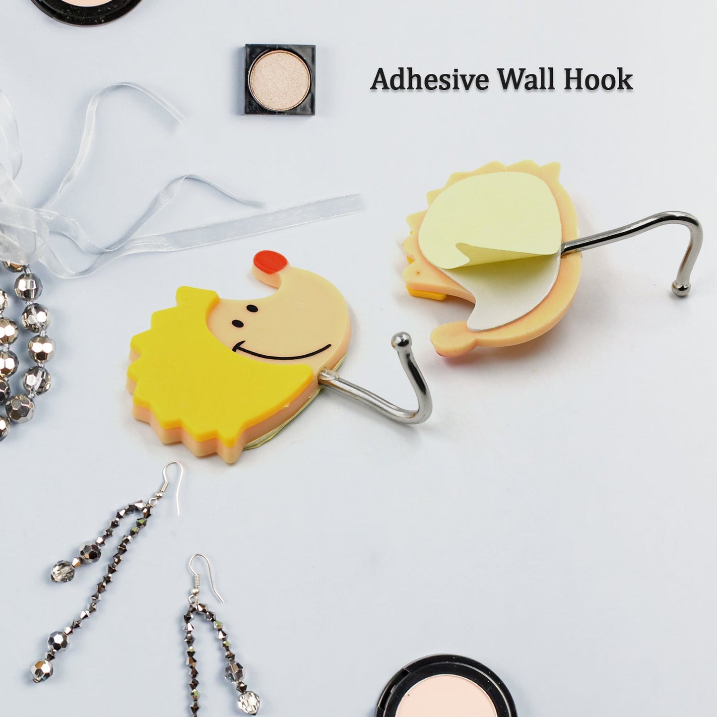 4583 Self Adhesive Smiley Cartoon Wall Hooks Multipurpose Strong Wall Sticker Hooks Wall Hook Holder Door Hanger (2pc).