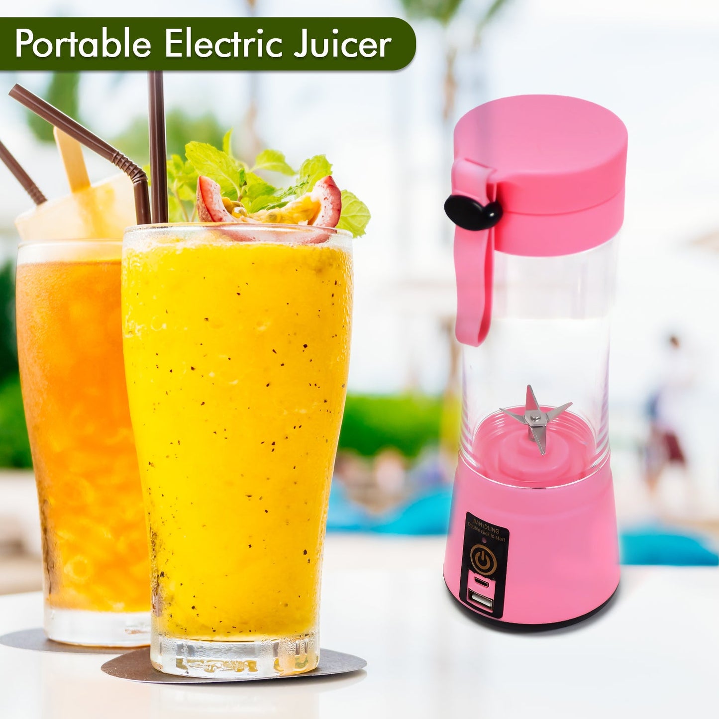 0121 Portable 6 Blade Juicer Cup USB Rechargeable Vegetables Fruit Juice Maker Juice Extractor Blender Mixer With Power Bank