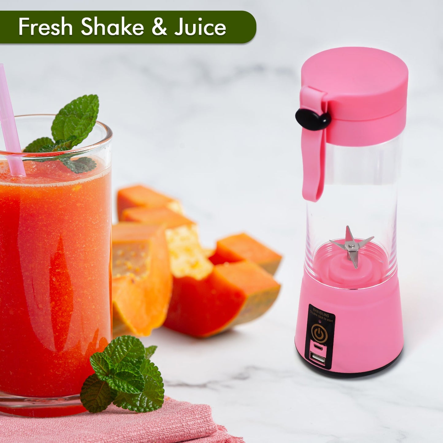 0121 Portable 6 Blade Juicer Cup USB Rechargeable Vegetables Fruit Juice Maker Juice Extractor Blender Mixer With Power Bank
