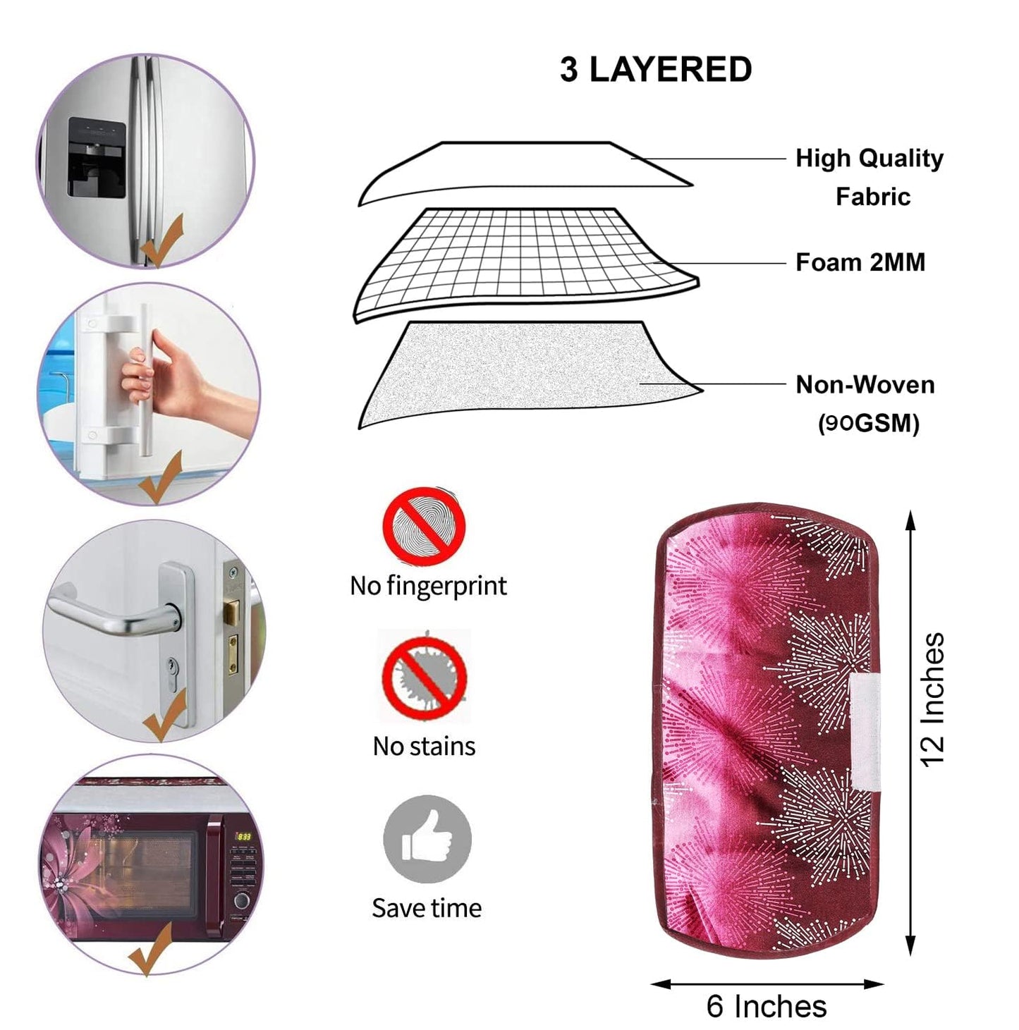 4928 Fridge Cover Handle Cover Polyester High Material Cover For All Fridge Handle Use ( Set Of 2 Pcs ) Multi Design