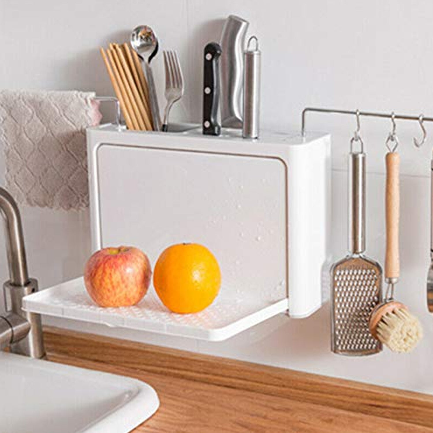 5250 Multi Purpose Wall Hanging Kitchen Storage Rack Modern Kitchen Utensil Knife Organizer With Drainer 