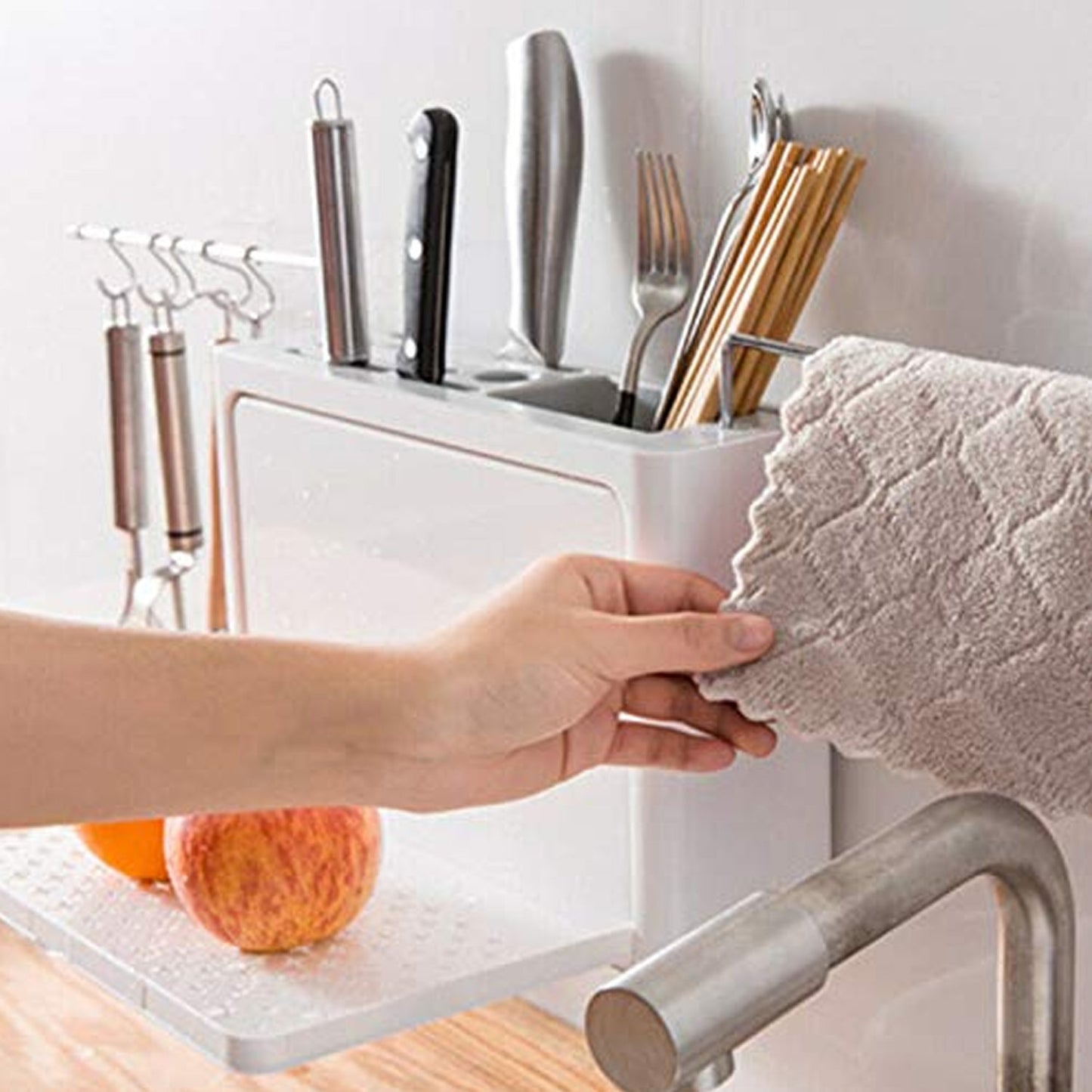 5250 Multi Purpose Wall Hanging Kitchen Storage Rack Modern Kitchen Utensil Knife Organizer With Drainer 