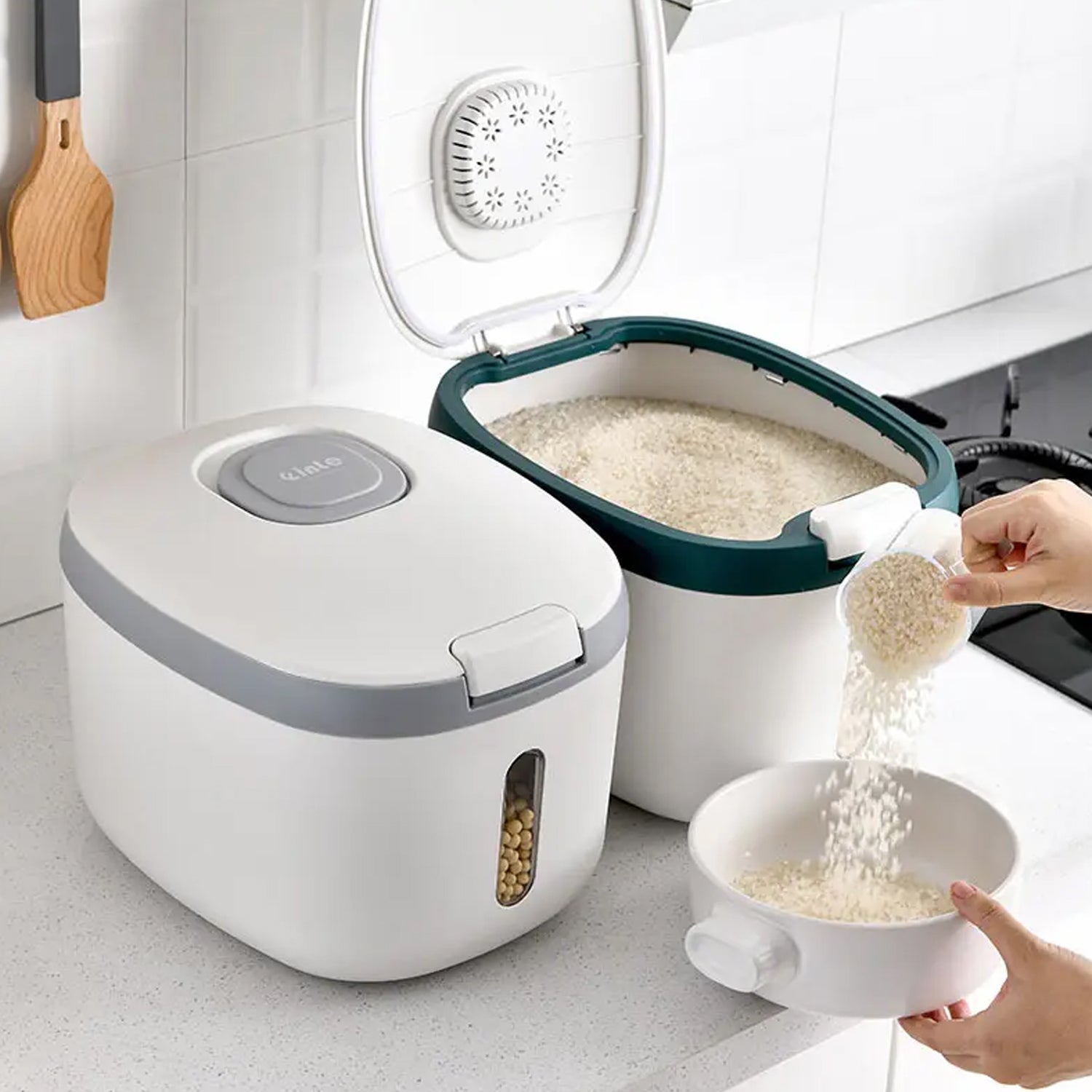5285 Rice Storage Containers, Airtight Storage Box With Pouring Cups, Sealed Rice Bucket, Household Storage Box For home & Kitchen Use 