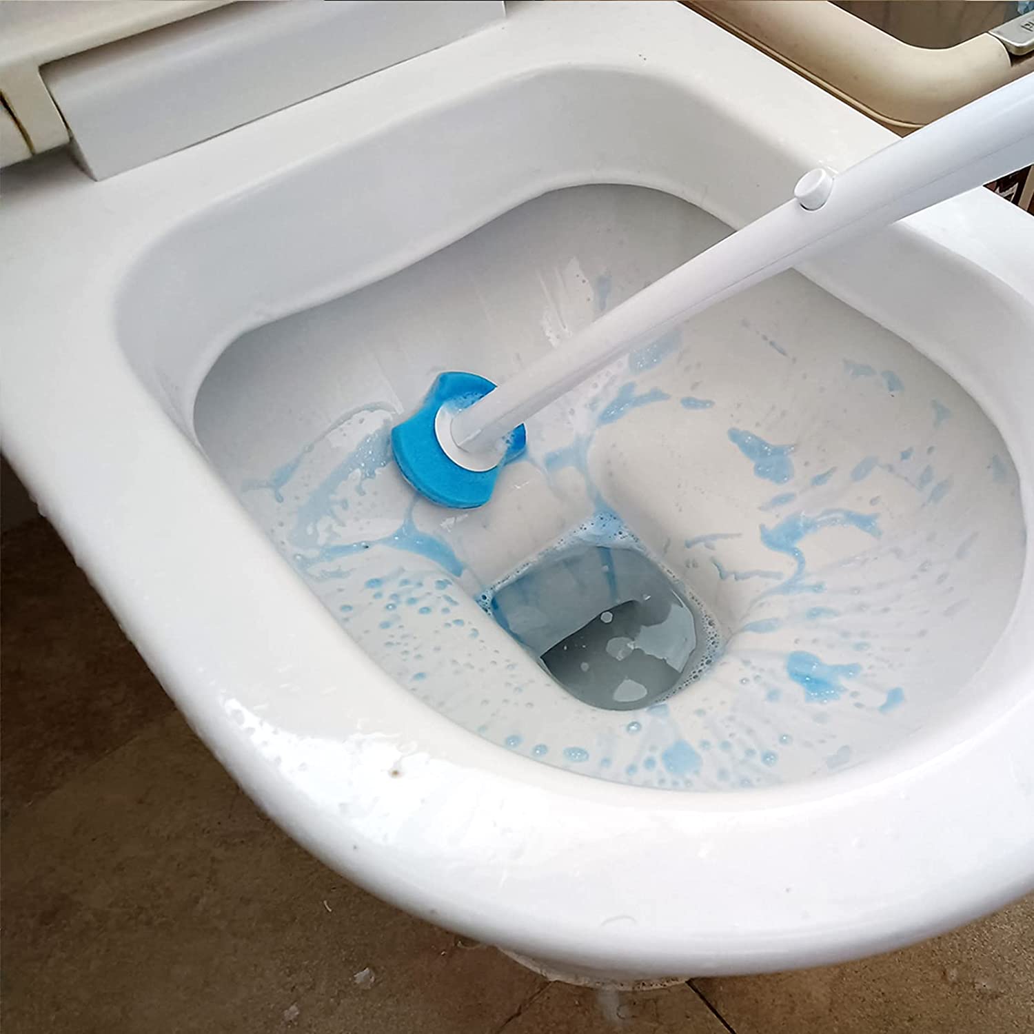 4073 Disposable Toilet Brush Set with 8 Toilet Wand Sponge Refills. Toilet Bowl Brush for Bathroom 