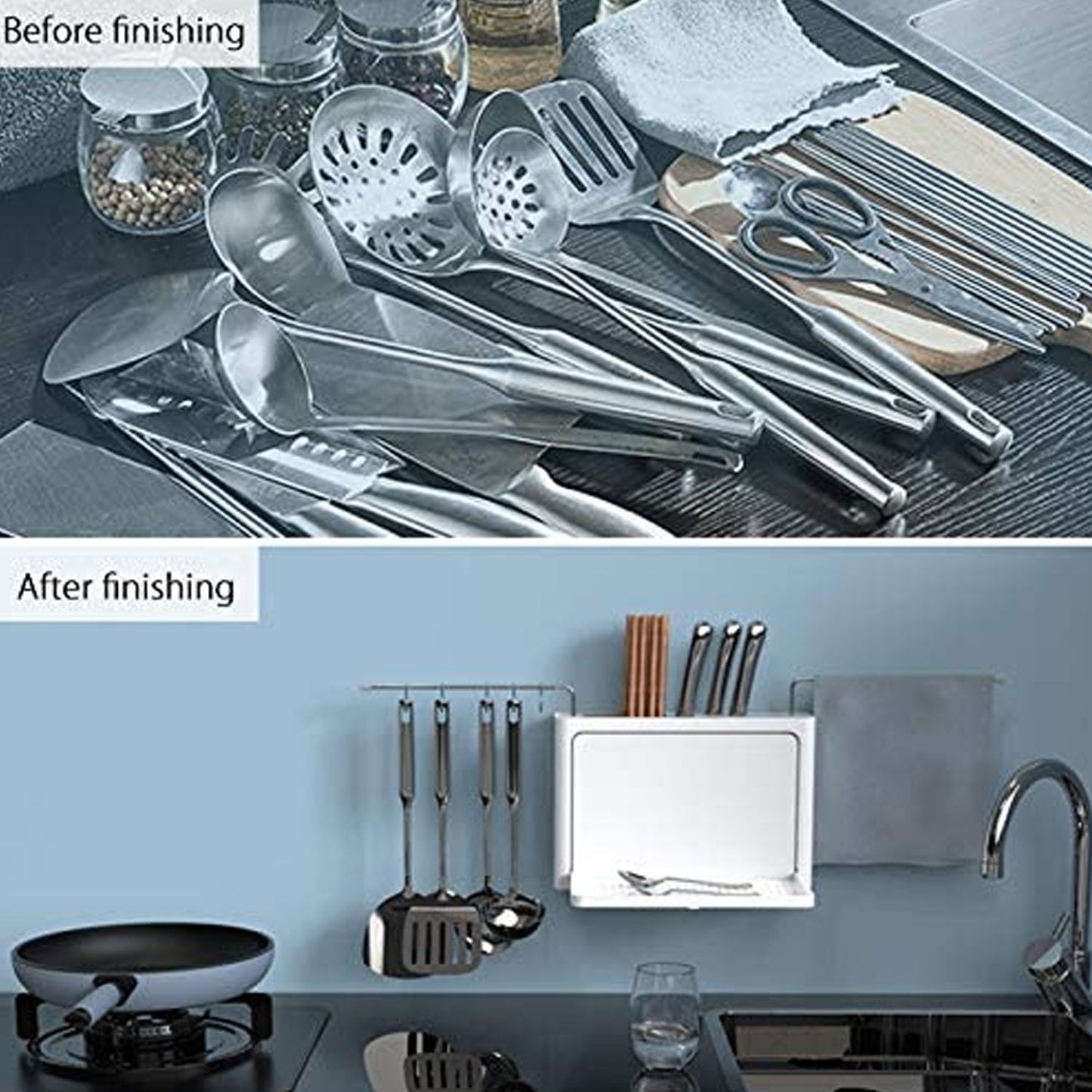 5250 Multi Purpose Wall Hanging Kitchen Storage Rack Modern Kitchen Utensil Knife Organizer With Drainer 