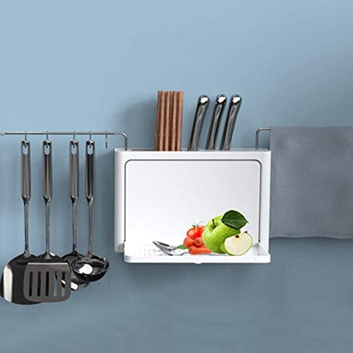 5250 Multi Purpose Wall Hanging Kitchen Storage Rack Modern Kitchen Utensil Knife Organizer With Drainer 
