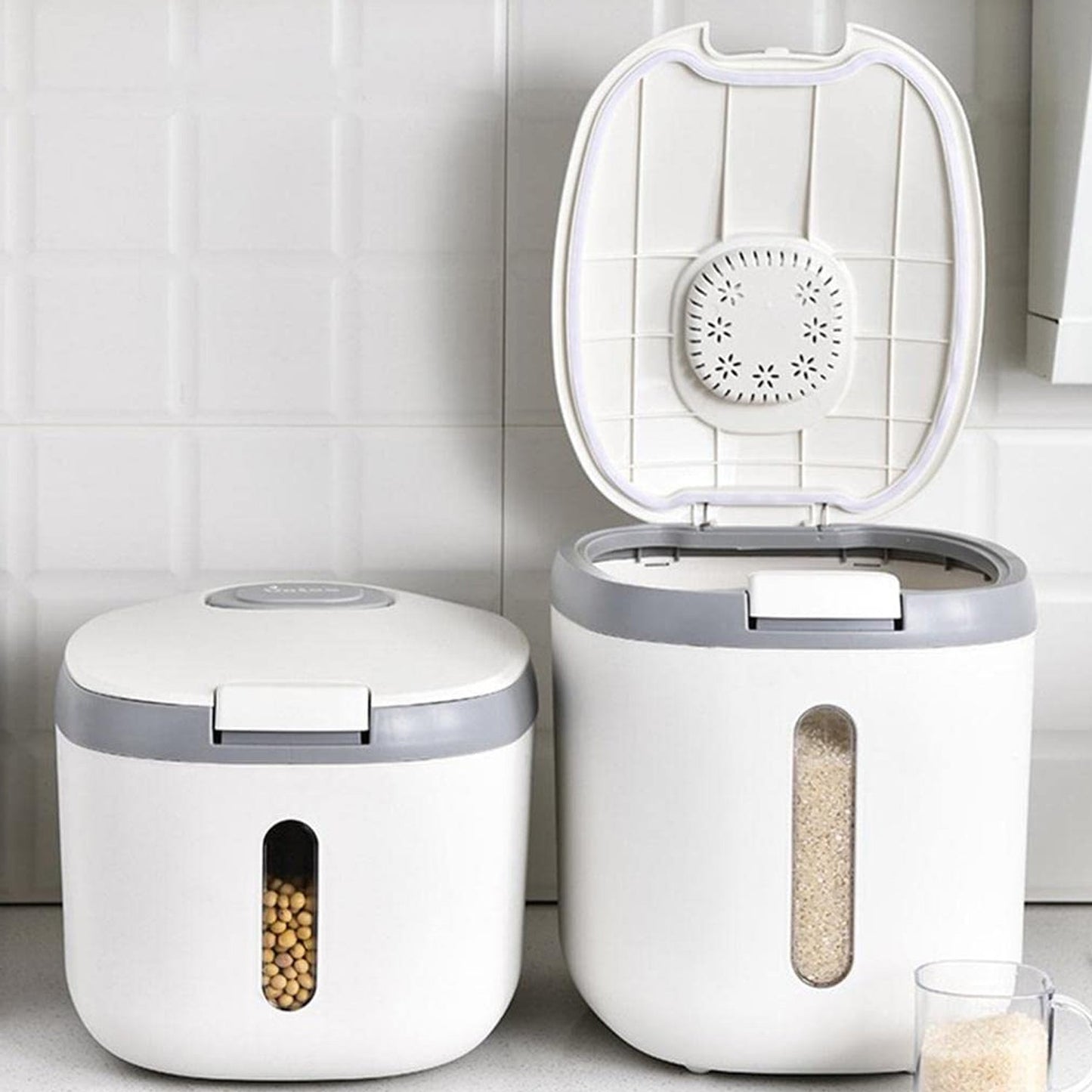 5285 Rice Storage Containers, Airtight Storage Box With Pouring Cups, Sealed Rice Bucket, Household Storage Box For home & Kitchen Use 