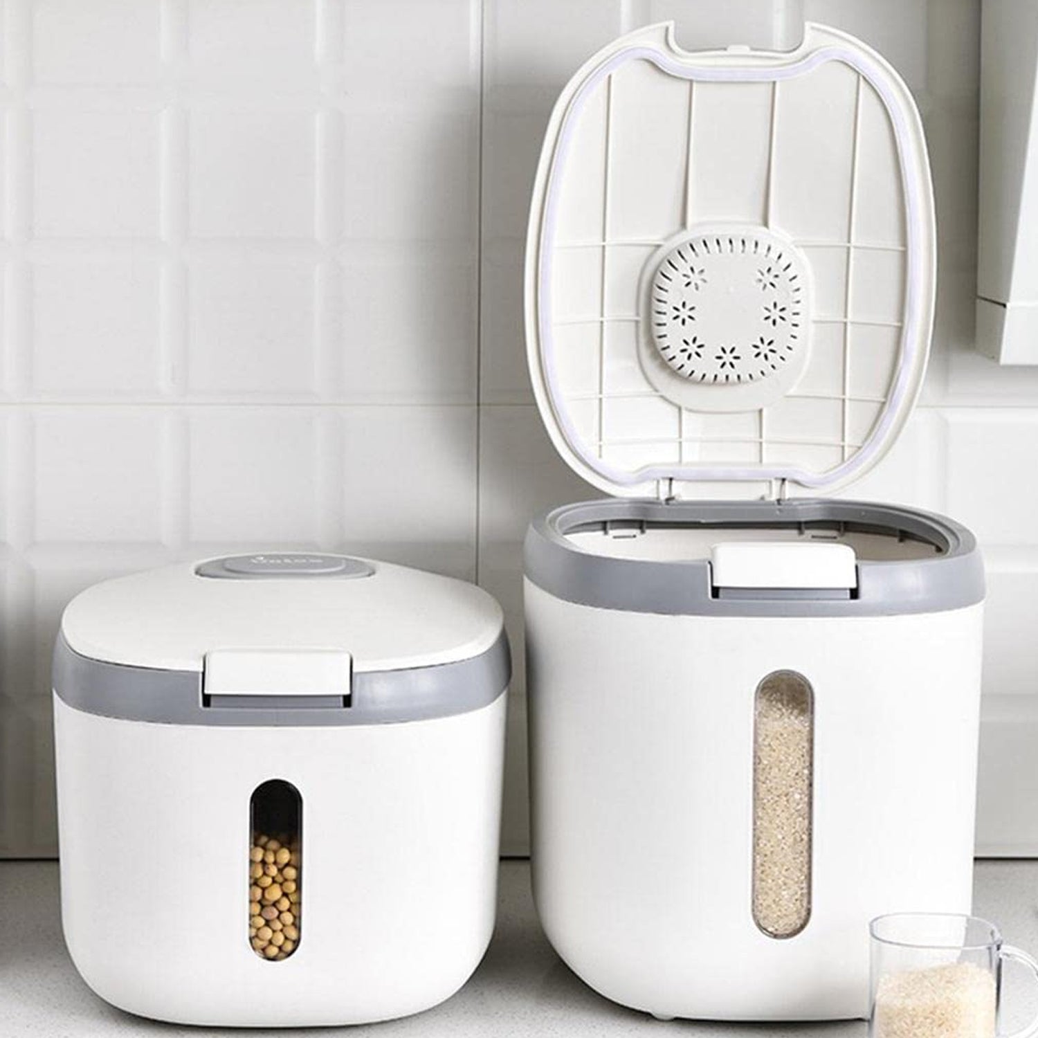 5285 Rice Storage Containers, Airtight Storage Box With Pouring Cups, Sealed Rice Bucket, Household Storage Box For home & Kitchen Use 