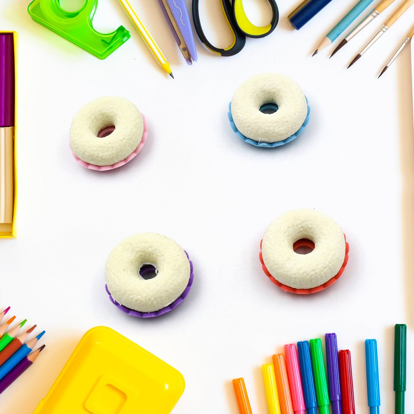 Donut Eraser for Girls & Boys / Eraser for School B'Day Return Gift Party Doughnut Lollipop Ice Cream Theme Shape Erasers Pencils Set for Kids Educational Stationary kit, School Supplies (1 Set 4 Pc)