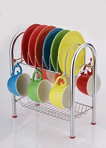 746_Stainless Steel 2 Layer Plate & Bowl Stand Kitchen Utensil Rack/Cutlery Stand 