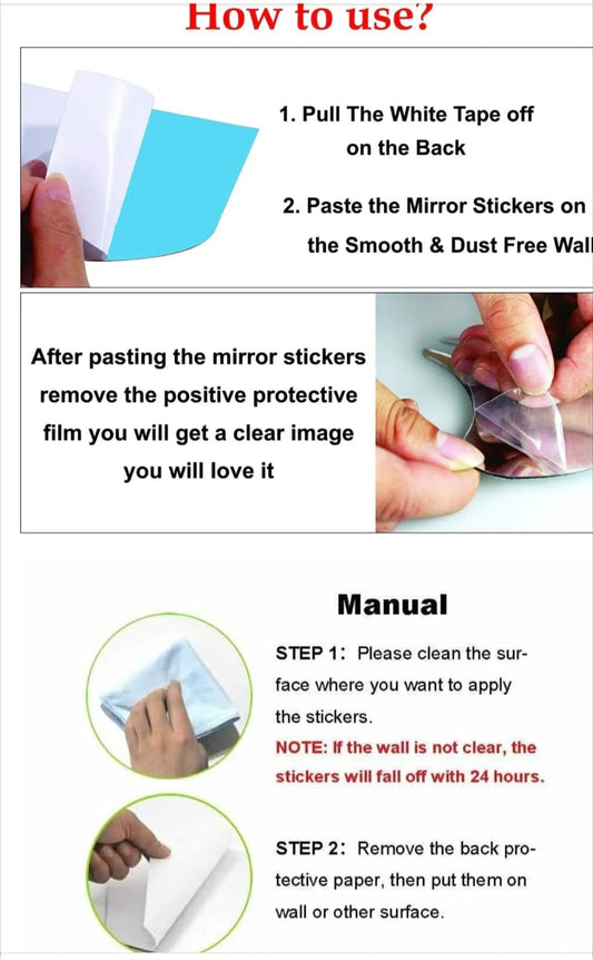 Mirror Sticker for Wall (Oval+Rectangular) Pack of 4 (BUY 2 GET 2 FREE)
